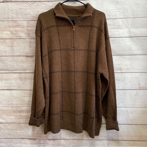 CEZANI QUARTER ZIP SWEATER IN BROWN WINDOWPANE - Picture 1 of 5